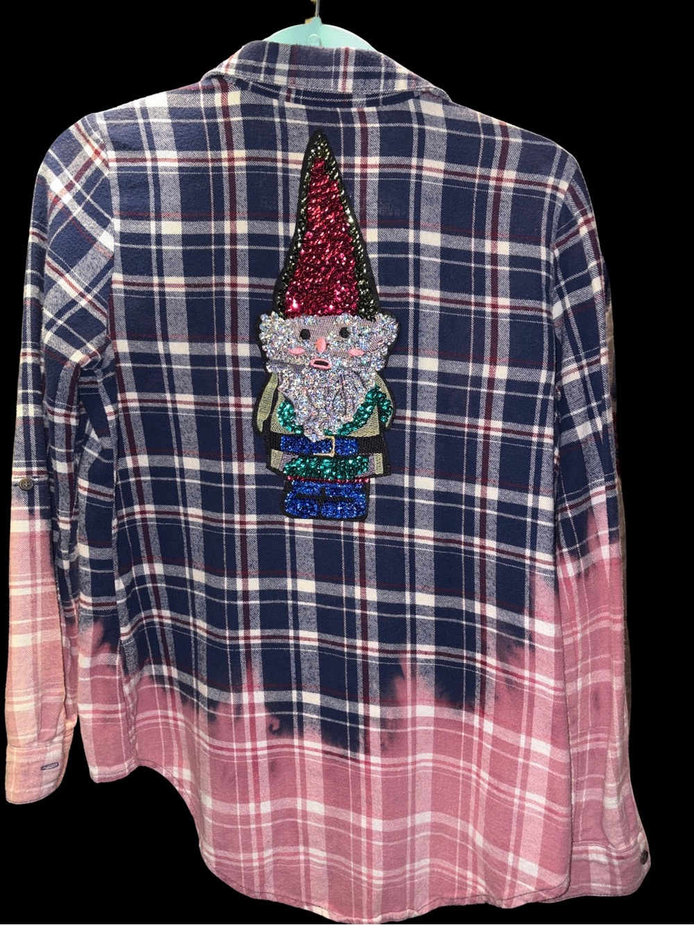 Sequin Gnome Plaid Button-Up Shirt - Navy & Pink